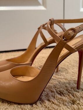 Christian Louboutin Tan Leather Slingback Pumps with Red Soles